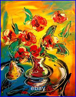 Mark Kazav Nice Flowers Impressionist Canvas Original Oil Painting Ry54