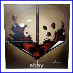 Martini Glass Red Cocktail Painting Oil on Canvas Signed Large 31 1/2 x 31 1/2