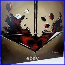 Martini Glass Red Cocktail Painting Oil on Canvas Signed Large 31 1/2 x 31 1/2