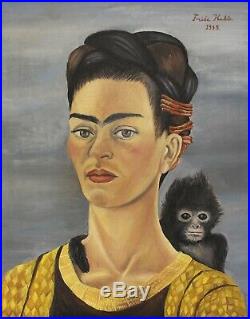 Mexican Frida Kahlo Signed Original Vintage Oil Painting on Canvas, Mexican art