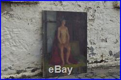 Mid Century English School Test Oil On Canvas Painting From Life 1951 Nude Woman