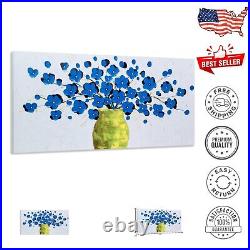 Modern 3D Floral Canvas Blue Flower in Vase Oil Painting 24x48 inches