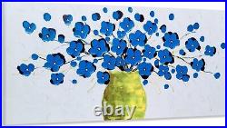 Modern 3D Floral Canvas Blue Flower in Vase Oil Painting 24x48 inches