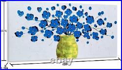 Modern 3D Floral Canvas Blue Flower in Vase Oil Painting 24x48 inches