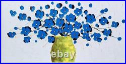 Modern 3D Floral Canvas Blue Flower in Vase Oil Painting 24x48 inches