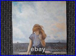 Modern oil painting, girl and sky, handmade