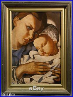 Mother & Child Oil Painting Oil On Canvas 20 X 28.5 Signed Tamara Lempicka