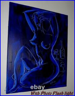 NUDE BLUE POP ART ORIGINAL OIL Painting Stretched IMPRESSIONIST WEEWFG50