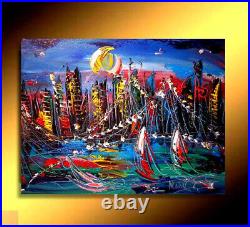 New York City Impressionist Large Original Oil Painting Canvas Art Bioxugi