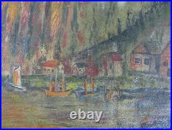 Norway Vintage Old 1934 Scandinavian W. H. Elford Fjord Village Oil Painting