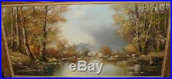 O. Schmidt River Mountain Landscape Oil On Canvas Huge Painting