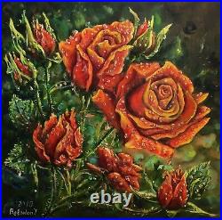 ORIGINAL OIL PAINTING Floral canvas wall decor ROSES REALISM art 1616