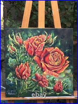 ORIGINAL OIL PAINTING Floral canvas wall decor ROSES REALISM art 1616