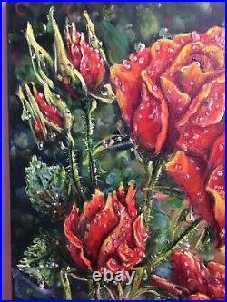 ORIGINAL OIL PAINTING Floral canvas wall decor ROSES REALISM art 1616