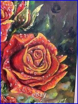 ORIGINAL OIL PAINTING Floral canvas wall decor ROSES REALISM art 1616