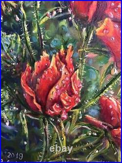 ORIGINAL OIL PAINTING Floral canvas wall decor ROSES REALISM art 1616