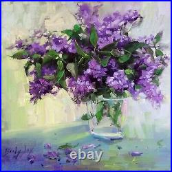ORIGINAL still life oil painting on canvas lilac flowers 12x12 Becky Joy