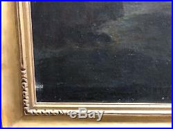 Oil On Canvas Ship At Sea. Antique 1700s