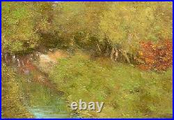 Oil Painting Canvas Board European Village Fall Landscape Trees River 12x16 in