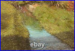 Oil Painting Canvas Board European Village Fall Landscape Trees River 12x16 in