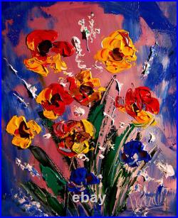 Oil Painting FLOWERS abstract SIGNED Original on canvas IMth4teIST