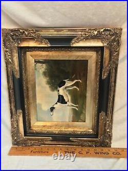 Oil Painting On Canvas, Signed, WHIPPET DOG WHITE ANIMAL, Gold Frame, 18 X 16