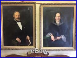 Oil Painting, Portraits, Framed of Man and Wife, (1800s), Impressive Antiques
