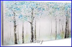 Oil Painting on Canvas 24x48 In Birch Hand Painted Green Blue Tree Forest Wall