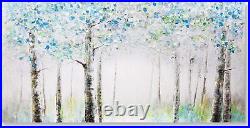 Oil Painting on Canvas 24x48 In Birch Hand Painted Green Blue Tree Forest Wall