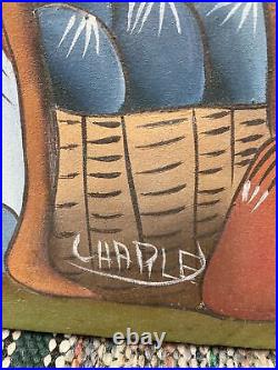 Oil Painting on Canvas Haitian Caribbean Women Market Folk Art Signed Charles