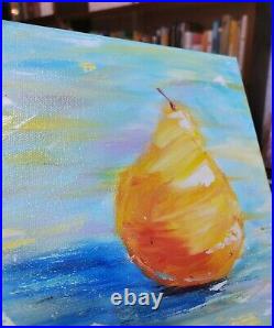 Oil Painting on canvas Pear Hand painted Small Unframed Miniature 20x20 cm