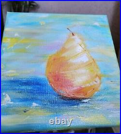 Oil Painting on canvas Pear Hand painted Small Unframed Miniature 20x20 cm