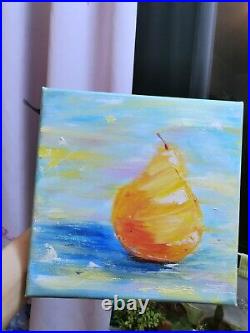 Oil Painting on canvas Pear Hand painted Small Unframed Miniature 20x20 cm