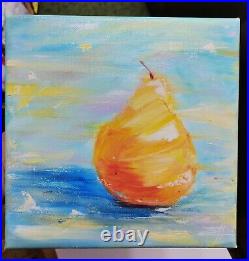 Oil Painting on canvas Pear Hand painted Small Unframed Miniature 20x20 cm