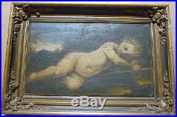 Oil canvas painting cherub angel boy cupid 18th century old master burlap reline