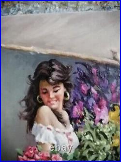 Oil on canvas paintings Hand made Signed 8x12 Italian girl woman walk Sale