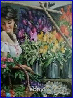 Oil on canvas paintings Hand made Signed 8x12 Italian girl woman walk Sale