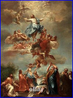 Oil painting Ascension of Christ with flying angels and Saints Hand painted art