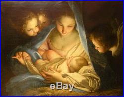Oil painting Carlo Maratta Holly Night Madonna Mary with child angels canvas