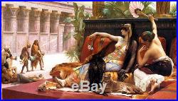 Oil painting Cleopatra on death row who try drugs Nude woman wit lion canvas
