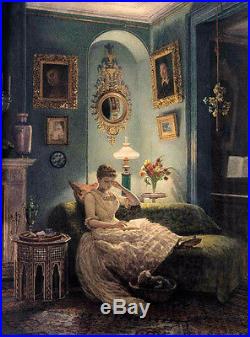 Oil painting Edward John Poynter Bedroom at night nice young girl reading book