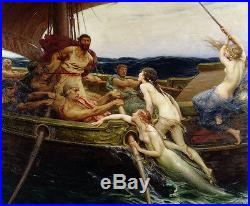 Oil painting Herbert James Draper Ulysses and the Sirens men with mermaids 40