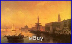 Oil painting Ivan Constantinovich Aivazovsky Venice sunset harbor view canvas