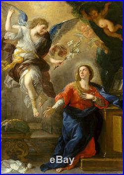 Oil painting The annunciation angel holding white flowers with Madonna MARY 36