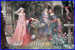 Oil painting Waterhouse The Enchanted Garden with spring flowers canvas 36