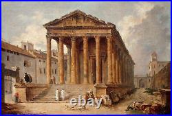 Oil painting cityscape Ancient-Temple-The-Maison-Carree-at-Nimes-Hubert-Robert