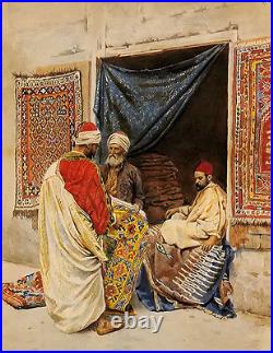 Oil painting giulio rosati the carpet merchant Arab figures free shipping cost