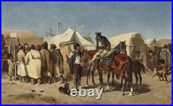 Oil painting handpainted on canvas Hungarian Horse Market