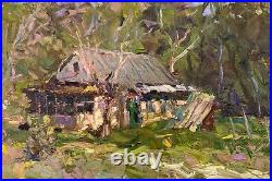 Oil painting house Unframed in the forest S. Animov original painting artwork