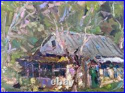 Oil painting house Unframed in the forest S. Animov original painting artwork